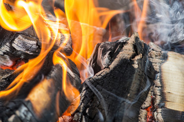 firewood in fire closeup