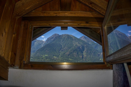 Fototapeta Mountain panorama, see from the window