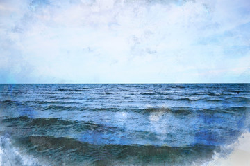 Beautiful water sea soft waves on watercolor painting background, watercolor brush background