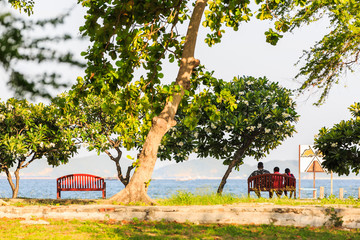 Taking a rest at a seat on Ko Sichang