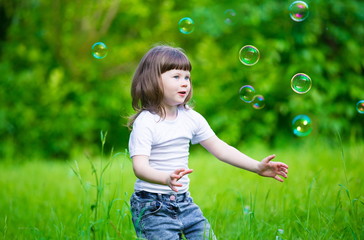 girl, soap bubbles, fun