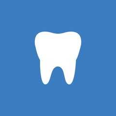 Tooth on a blue background. Tooth icon. Tooth logo