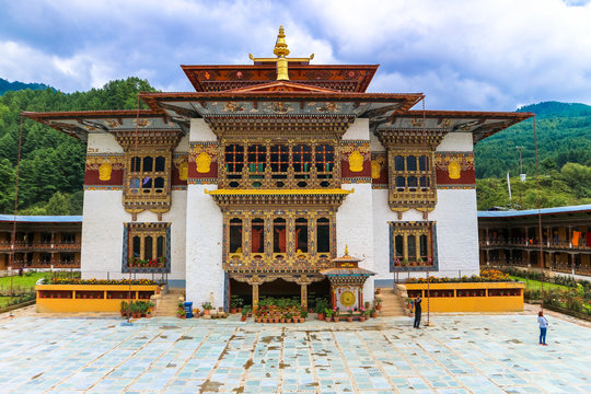 Bumthang, Bhutan - September 13, 2016: Traditional Bhutanese temple architecture in Bhutan, South Asia.