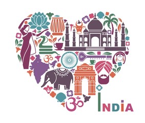 Fototapeta premium Symbols of India in the form of heart