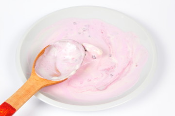 Ice cream in a white plate for a child