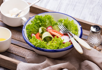 Fresh salad on the tray