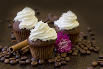 Cupcakes with creame and coffee beans