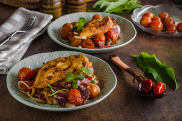 Grilled chicken steak with roasted vegetable