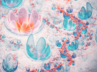 Blue and orange fractal flower field, digital artwork for creative graphic design