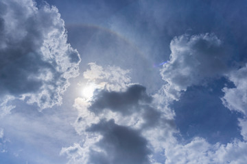Fototapeta na wymiar Sonne und Regenbogen vor bewölktem Himmel 