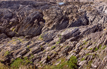 View of the rocky shore of northern Devon. Near Woolacombe and Mortehoe. Natural background. Devon. England