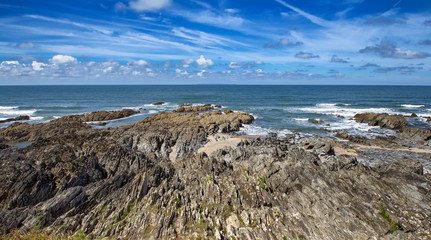 Rocky coast of the sea to the north of the Devon.  Near the beach Woolacombe. Devon. England