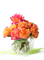 Wild roses bouquet in glass vase