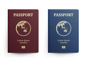 Passport With Map. Australia. Realistic Vector Illustration. Red And Blue Passports With Globe. International Identification Document. Front Cover. Isolated