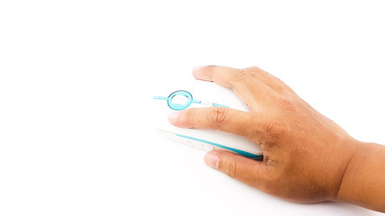 Man hand using  Wireless mouse in thin shape