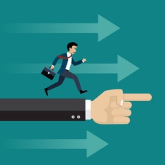 Businessman running on the big hand.