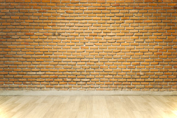 Vintage or Retro brick wall and wood floor in loft style decorative in house office or shopping mall