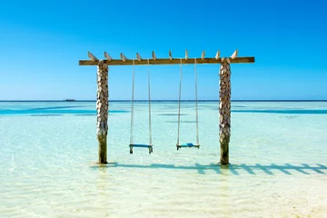 Wall murals Tropical beach Beautiful landscape with swings in Indian Ocean, Maldives