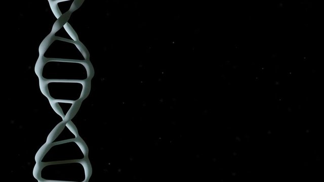 Realistic Blue DNA. Rotating DNA. Genetic engineering scientific concept. The flying particles. On a black background.