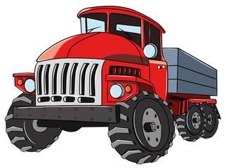 Смешной мультяшный грузовой автомобиль, векторная иллюстрация