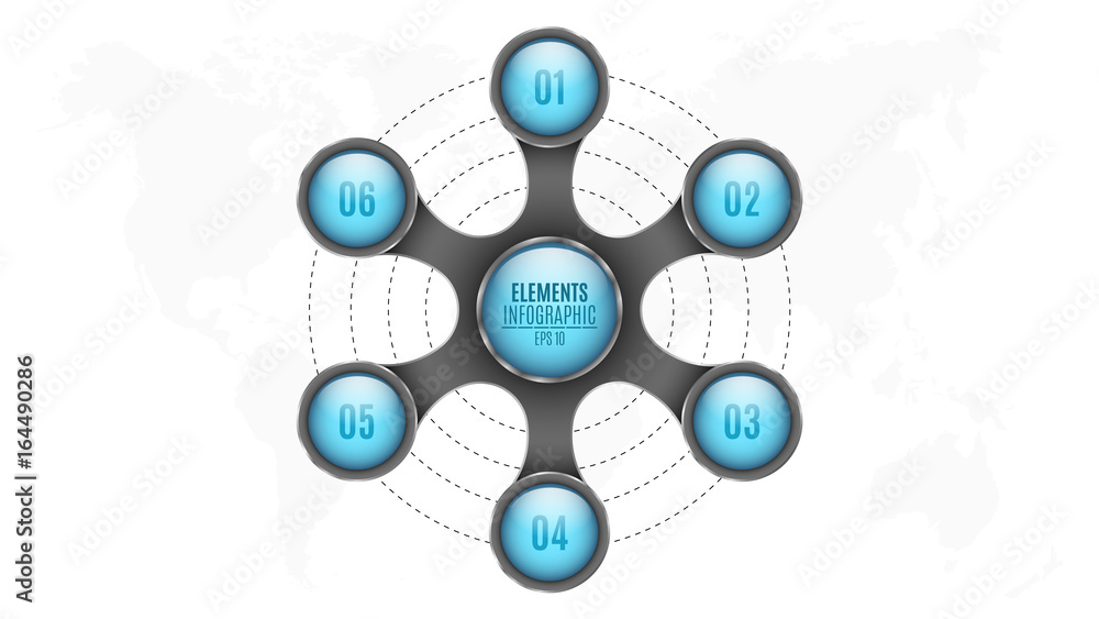 Poster 3d elements of infographics. blue circles with numbers for your business project. map of the planet 