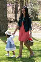 Mother and daughter Easter egg hunt