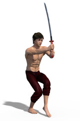 3d render of a young strong Asian sword fencer isolated on white