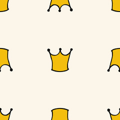Seamless pattern with doodle crowns. Cute baby background for printing on textile, fabric, surfaces, patchwork, scrap-booking. Vintage retro style.