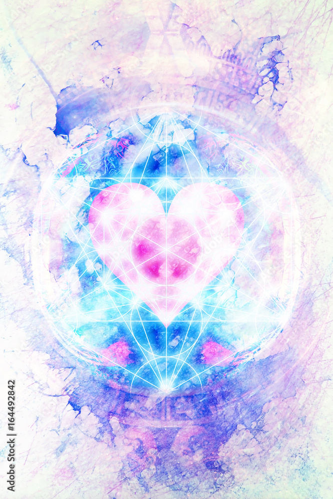 Poster light merkaba and heart on marble background.