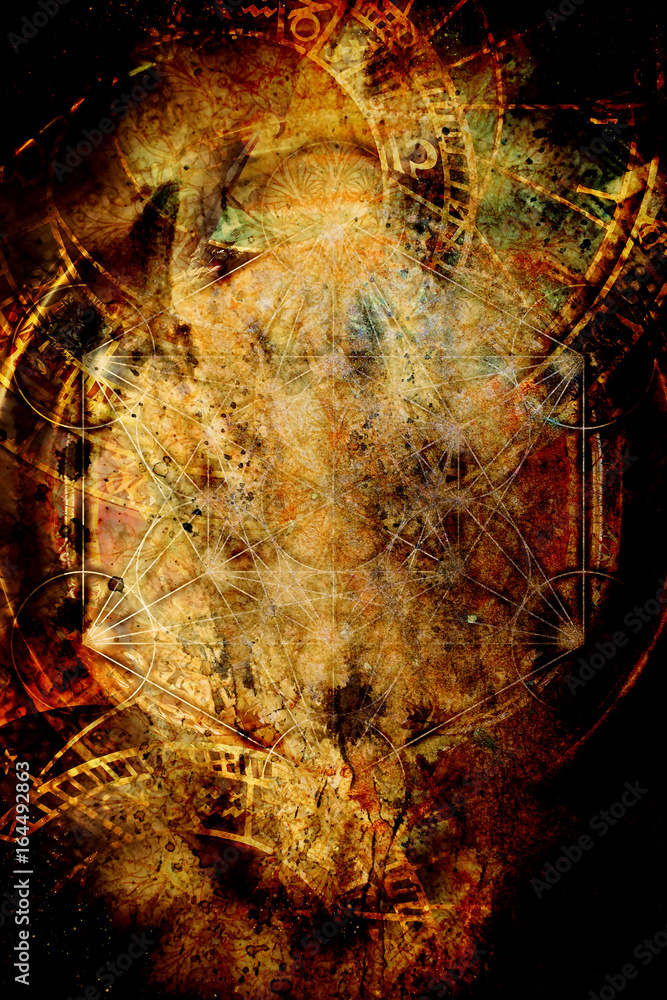 Aufkleber light merkaba and zodiac and abstract background. sacred geometry.