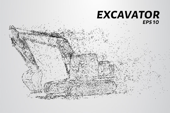 The excavator of the particles. The excavator consists of small circles. Vector illustration