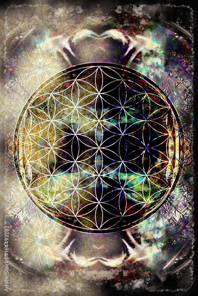 Aufkleber Merkaba on abstract color background. Sacred geometry.