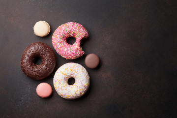 Colorful donuts and macaroons