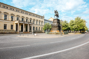Fototapeta premium View on the Linden avenue with Frederick monument during the morning light in Berlin city