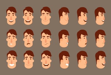 Set of avatars. Male characters. People faces, man, boy, person, user. Modern vector illustration flat and cartoon style. Different background.