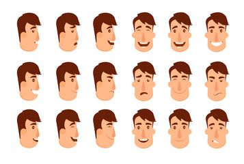 Set of avatars. Male characters. People faces, man, boy, person, user. Modern vector illustration flat and cartoon style. Different background.