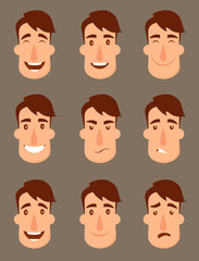 Set of avatars. Male characters. People faces, man, boy, person, user. Modern vector illustration flat and cartoon style. Different background.
