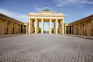 View on the famous Brandenburg gates on the Pariser square during the morning in Berlin city