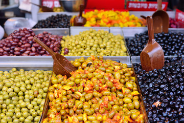 Olives in the Mahane Yehuda Market in Jerusalem.