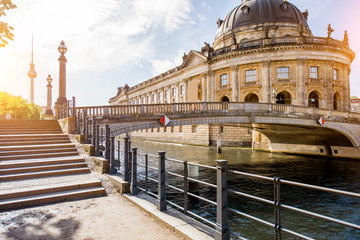 Beautiful riverside view on the Bode museum during the sunrise in Berlin city © rh2010