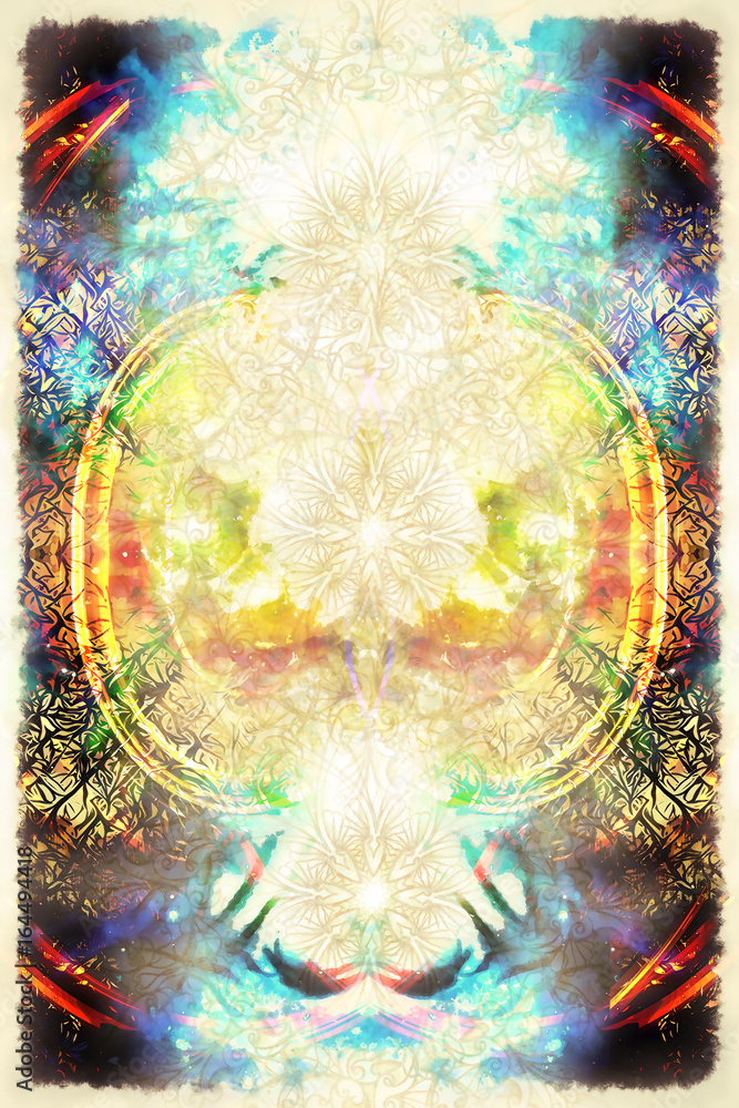 Poster floral ornamental structure with filigrane pattern mandala on abstract background.