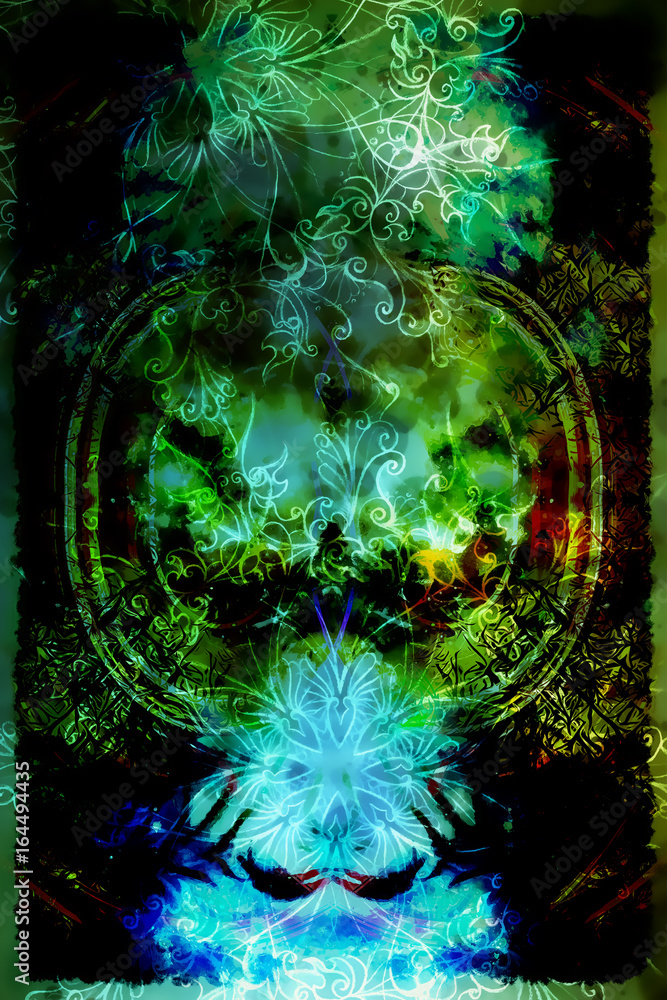 Poster floral ornamental structure with filigrane pattern mandala on abstract background.