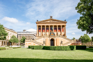 View on the facade of the National Gallery building in Berlin city