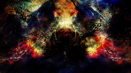 Obraz na płótnie Canvas Cosmic space and stars, color cosmic abstract background and Black Fractal structure.