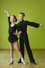 Dance children couple dancing ballroom dance in class