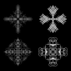 Beautiful boho round set with mandala. Sacred Geometric circle elements made in hand drawn ethnic art. Flash tattoo sketch. Astrology, alchemy, spiritual magic symbol hatching. Vector.