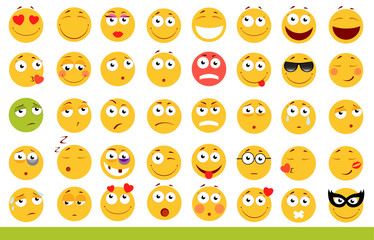 Set of cute Emoticons. Emoji and Smile icons. Isolated on white background. vector illustration.