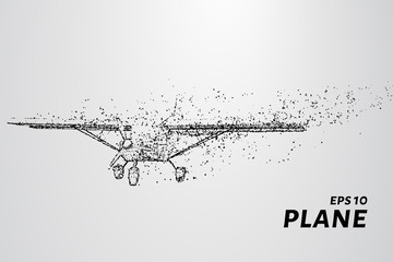 Fototapeta premium The plane of the particles. Agricultural aircraft takes off. The plane disintegrates to smaller molecules. Vector illustration