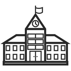 Simple Vector Icon of a school building in line art style. Pixel perfect. Basic education element. School and office tool. Back to college. 