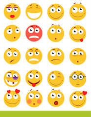 Set of cute Emoticons. Emoji and Smile icons. Isolated on white background. vector illustration.